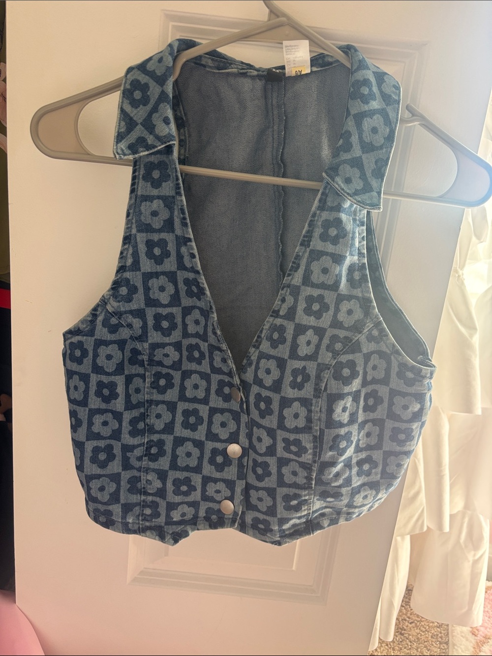 H&M Divided Blue Floral-Print Denim Vest